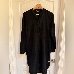 Eileen Fisher Classic Black Organic Cotton Button up Gauze Dress